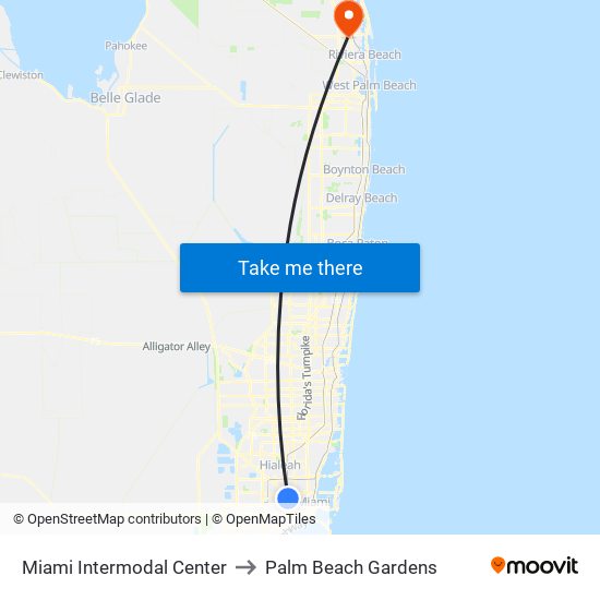 Miami Intermodal Center to Palm Beach Gardens map