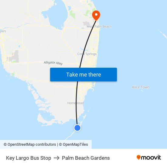 Key Largo Bus Stop to Palm Beach Gardens map