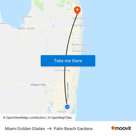 Miami Golden Glades to Palm Beach Gardens map