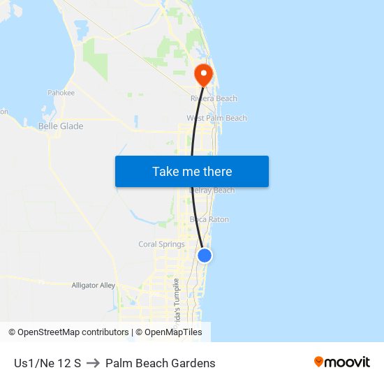 US1/NE 12 S to Palm Beach Gardens map