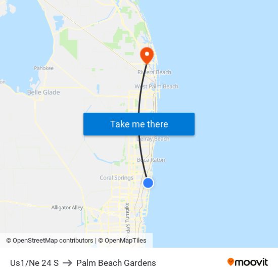 Us1/Ne 24 S to Palm Beach Gardens map