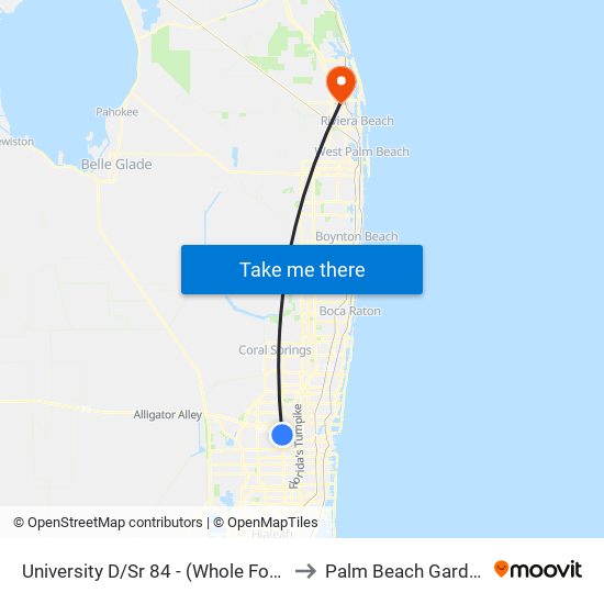 UNIVERSITY D/SR 84 - (WHOLE FOODS) to Palm Beach Gardens map