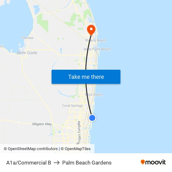 A1a/Commercial B to Palm Beach Gardens map