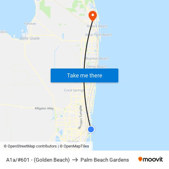 A1a/#601 - (Golden Beach) to Palm Beach Gardens map