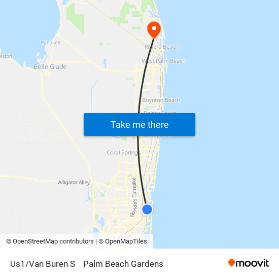 Us1/Van Buren S to Palm Beach Gardens map