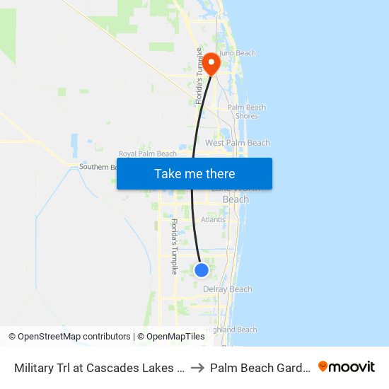 Military Trl at Cascades Lakes Blvd to Palm Beach Gardens map