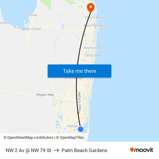 NW 2 Av @ NW 79 St to Palm Beach Gardens map