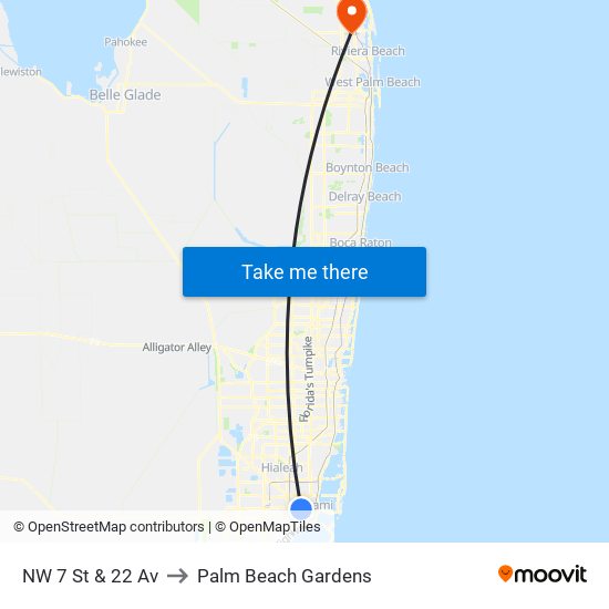 NW 7 St & 22 Av to Palm Beach Gardens map