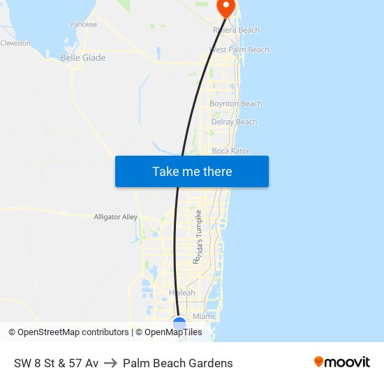 SW 8 St & 57 Av to Palm Beach Gardens map