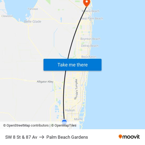 SW 8 St & 87 Av to Palm Beach Gardens map