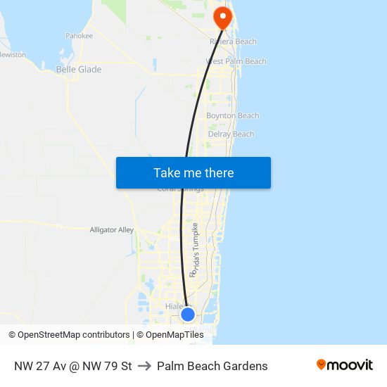 NW 27 Av @ NW 79 St to Palm Beach Gardens map