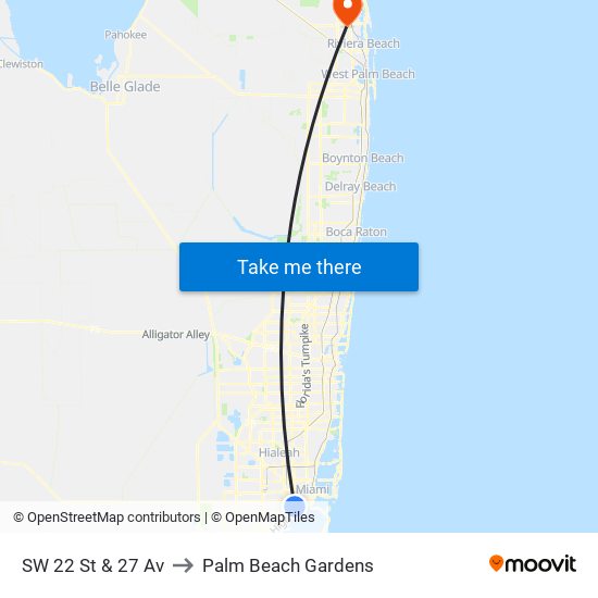 SW 22 St & 27 Av to Palm Beach Gardens map