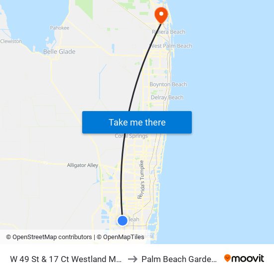 W 49 St & 17 Ct Westland Mall to Palm Beach Gardens map