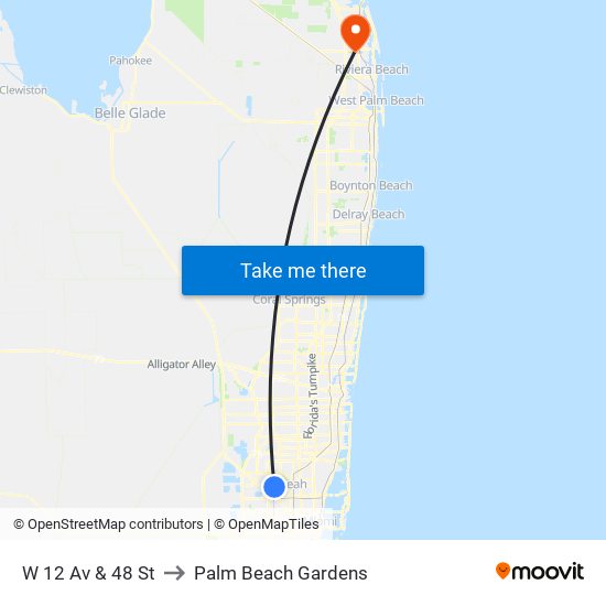 W 12 Av & 48 St to Palm Beach Gardens map