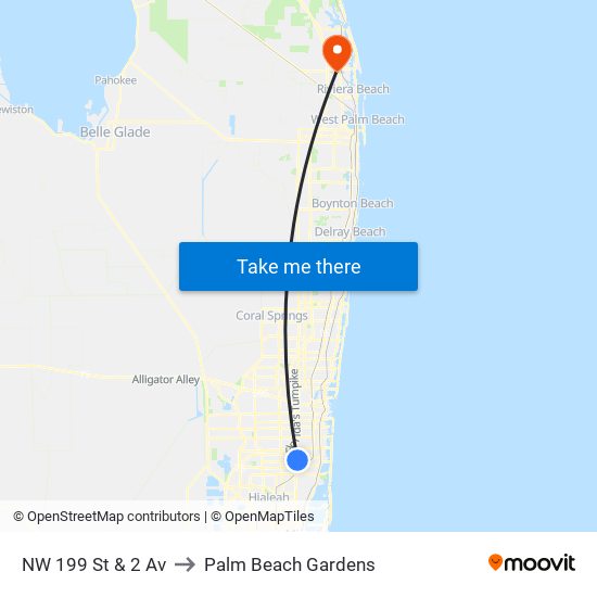 NW 199 St & 2 Av to Palm Beach Gardens map