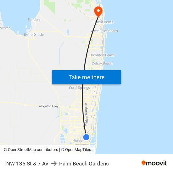 NW 135 St & 7 Av to Palm Beach Gardens map