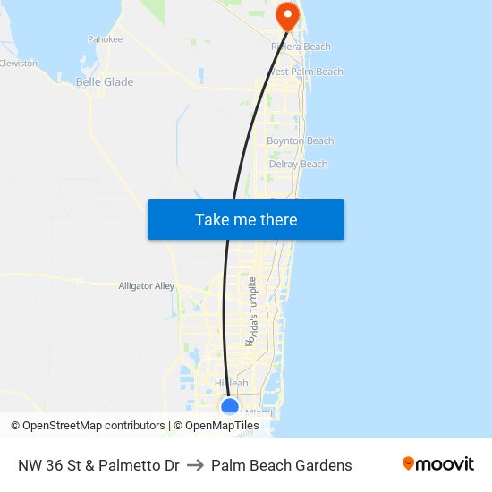 NW 36 St & Palmetto Dr to Palm Beach Gardens map