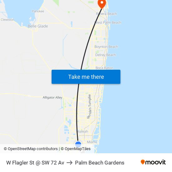 W Flagler St @ SW 72 Av to Palm Beach Gardens map