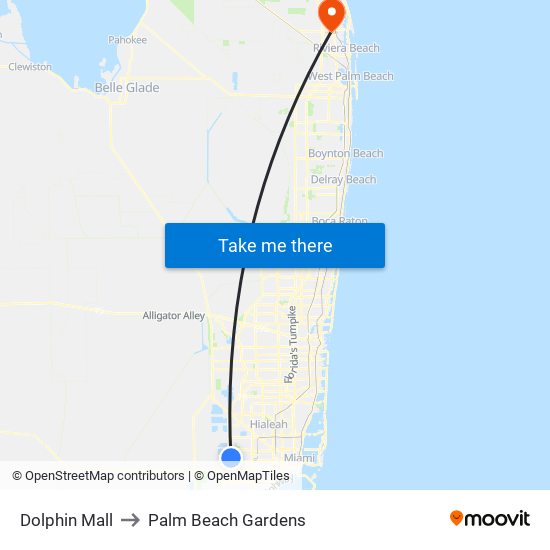 Dolphin Mall to Palm Beach Gardens map