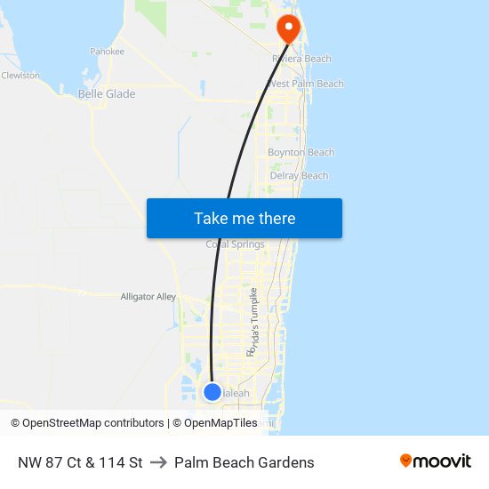 NW 87 Ct & 114 St to Palm Beach Gardens map