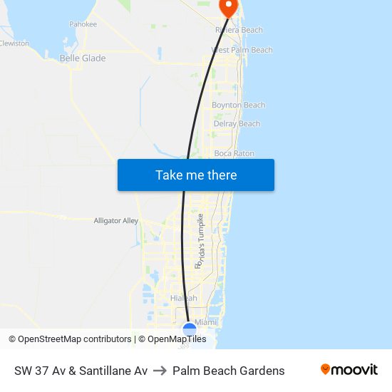 SW 37 Av & Santillane Av to Palm Beach Gardens map