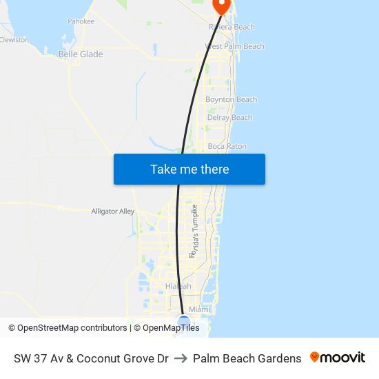 SW 37 Av & Coconut Grove Dr to Palm Beach Gardens map