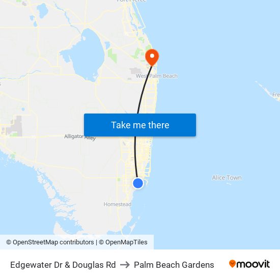 Edgewater Dr & Douglas Rd to Palm Beach Gardens map