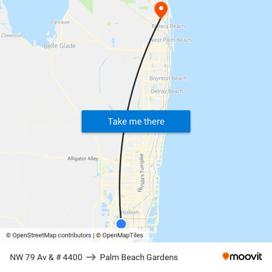 NW 79 Av & # 4400 to Palm Beach Gardens map