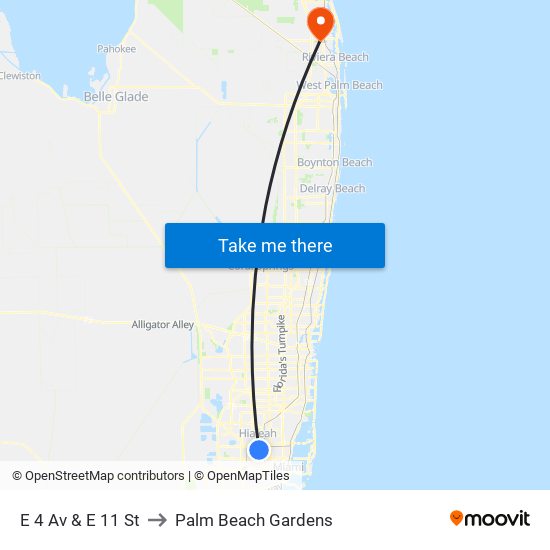 E 4 Av & E 11 St to Palm Beach Gardens map