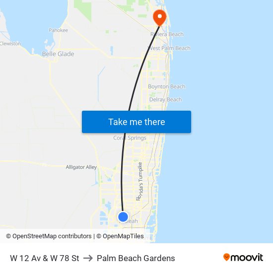 W 12 Av & W 78 St to Palm Beach Gardens map