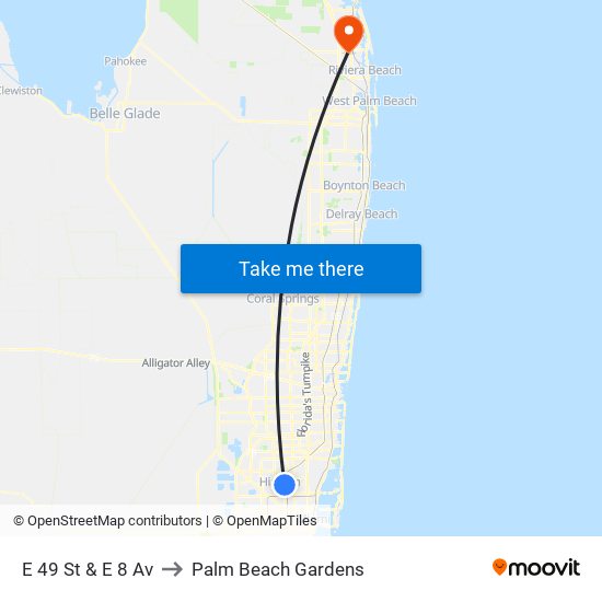 E 49 St & E 8 Av to Palm Beach Gardens map