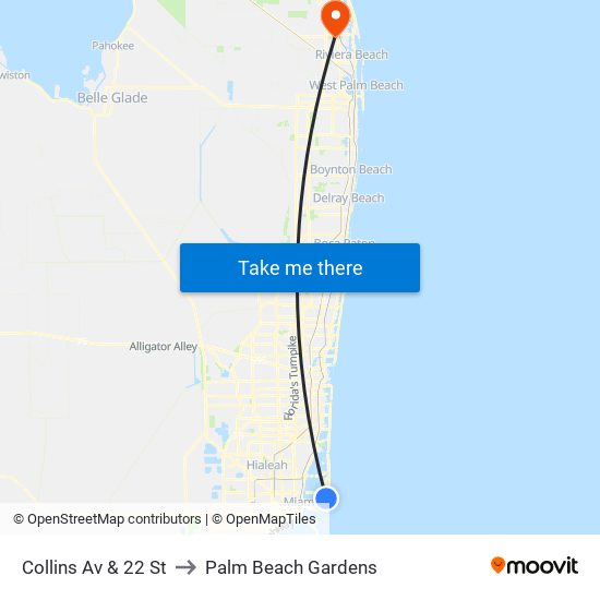 Collins Av & 22 St to Palm Beach Gardens map