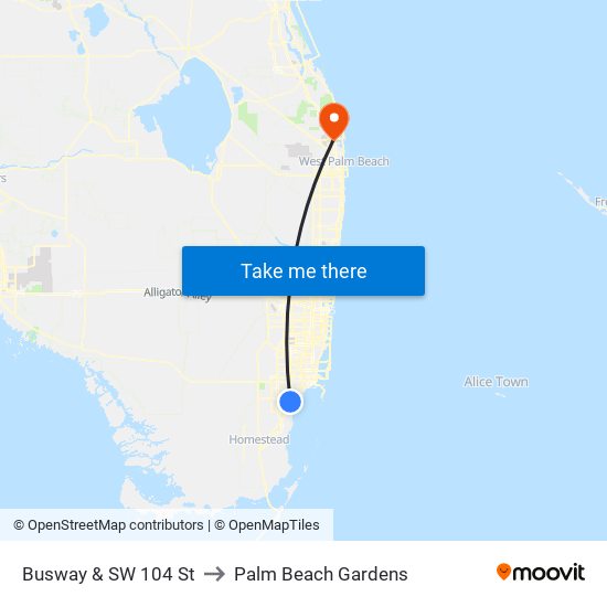 Busway & SW 104 St to Palm Beach Gardens map