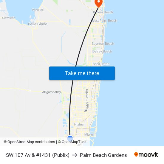 SW 107 Av & #1431 (Publix) to Palm Beach Gardens map