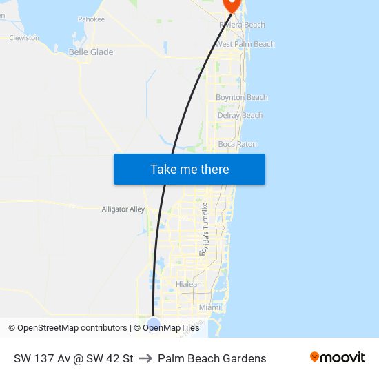 SW 137 Av @ SW 42 St to Palm Beach Gardens map