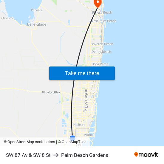 SW 87 Av & SW 8 St to Palm Beach Gardens map