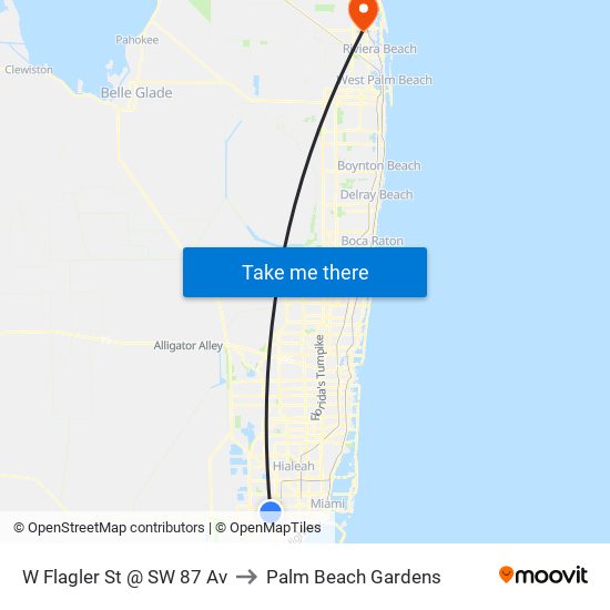 W Flagler St @ SW 87 Av to Palm Beach Gardens map