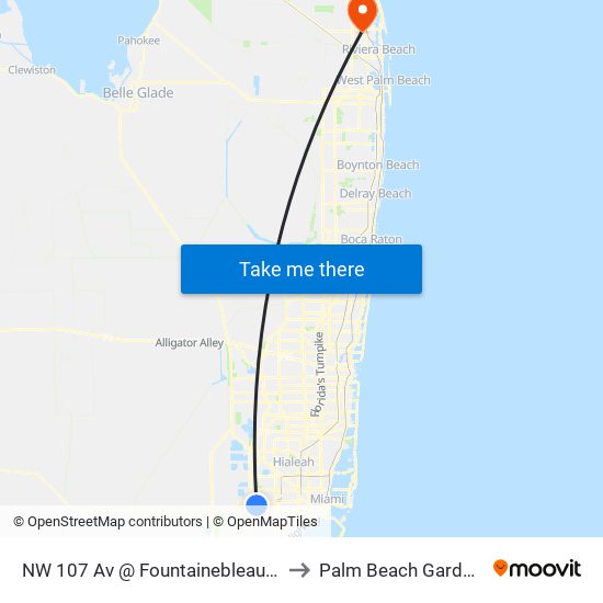 NW 107 Av @ Fountainebleau Bd to Palm Beach Gardens map