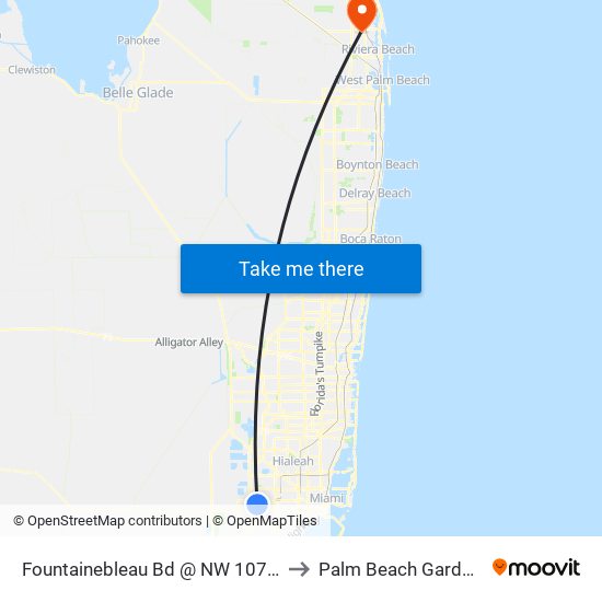 Fountainebleau Bd @ NW 107 Av to Palm Beach Gardens map