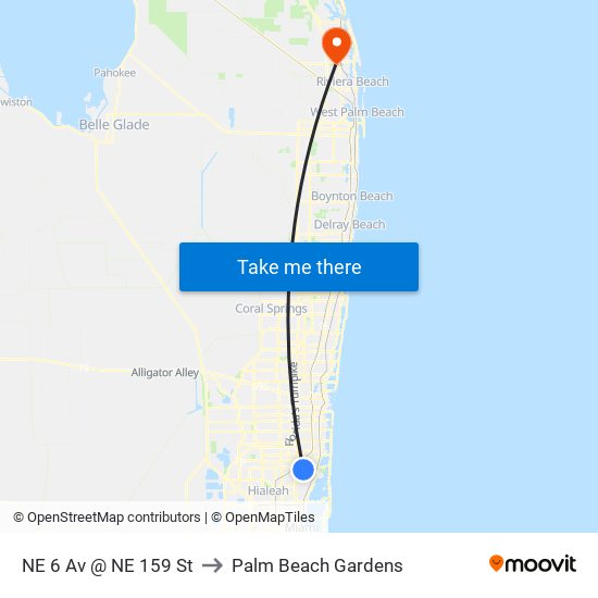 NE 6 Av @ NE 159 St to Palm Beach Gardens map