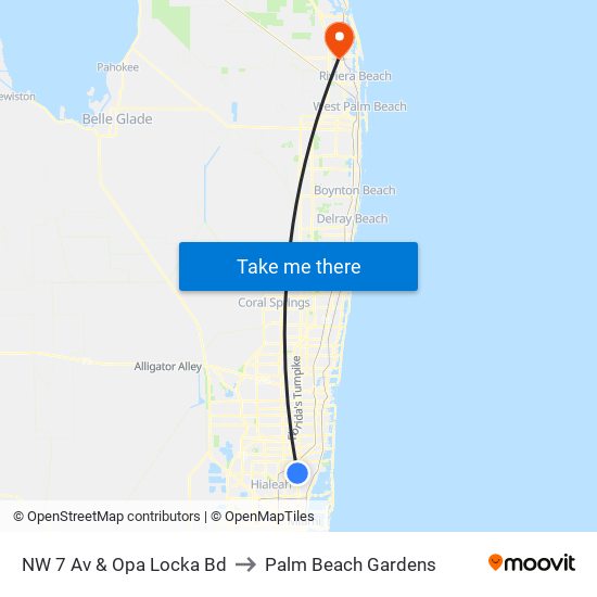 NW 7 Av & Opa Locka Bd to Palm Beach Gardens map