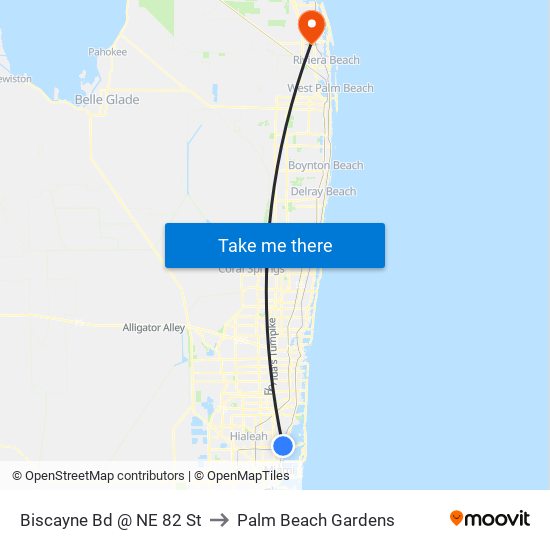 Biscayne Bd @ NE 82 St to Palm Beach Gardens map