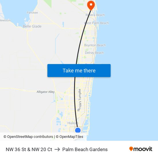 NW 36 St & NW 20 Ct to Palm Beach Gardens map