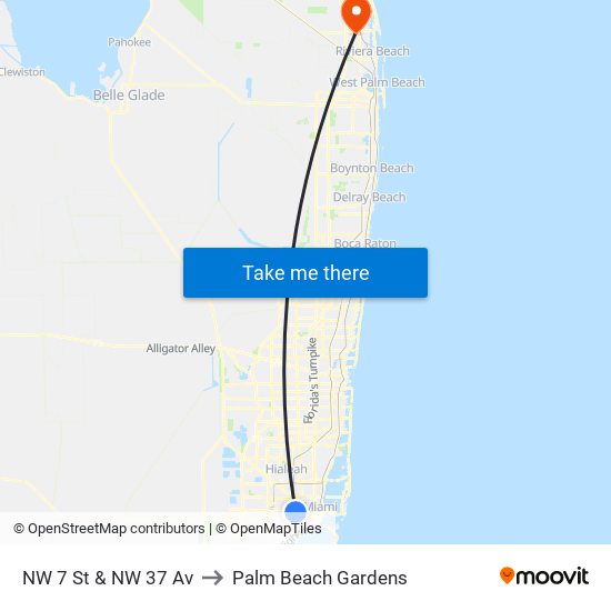 NW 7 St & NW 37 Av to Palm Beach Gardens map