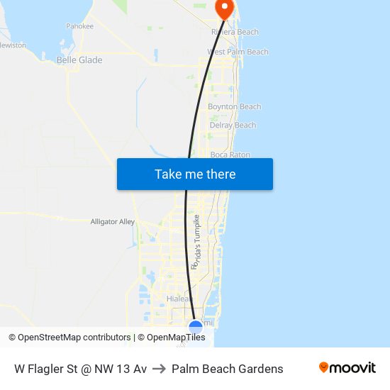 W Flagler St @ NW 13 Av to Palm Beach Gardens map