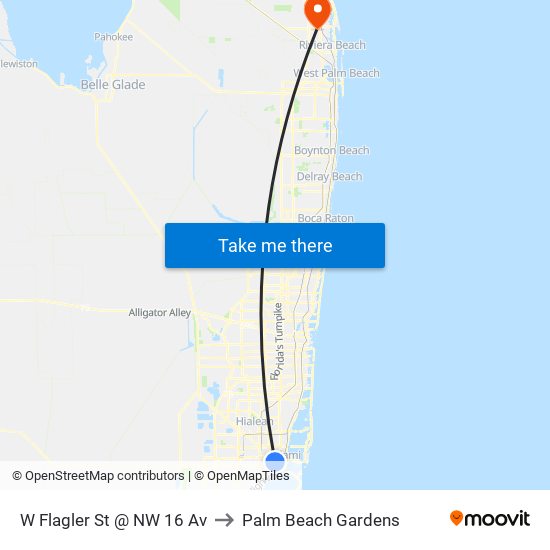 W Flagler St @ NW 16 Av to Palm Beach Gardens map