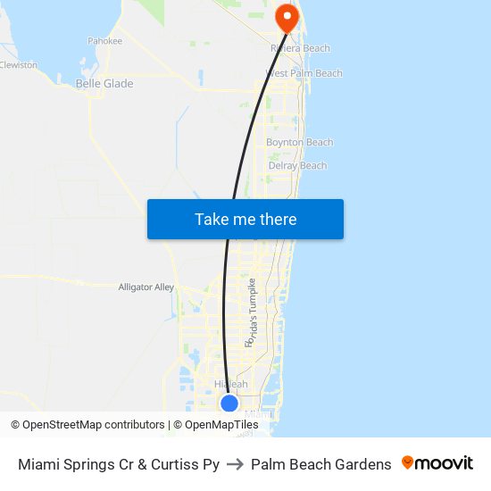 Miami Springs Cr & Curtiss Py to Palm Beach Gardens map