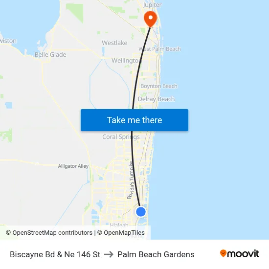 Biscayne Bd & Ne 146 St to Palm Beach Gardens map