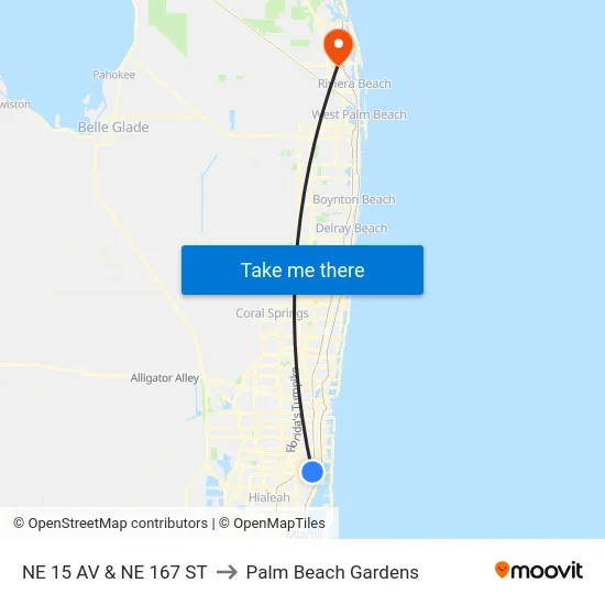 Ne 15 Av & Ne 167 St to Palm Beach Gardens map