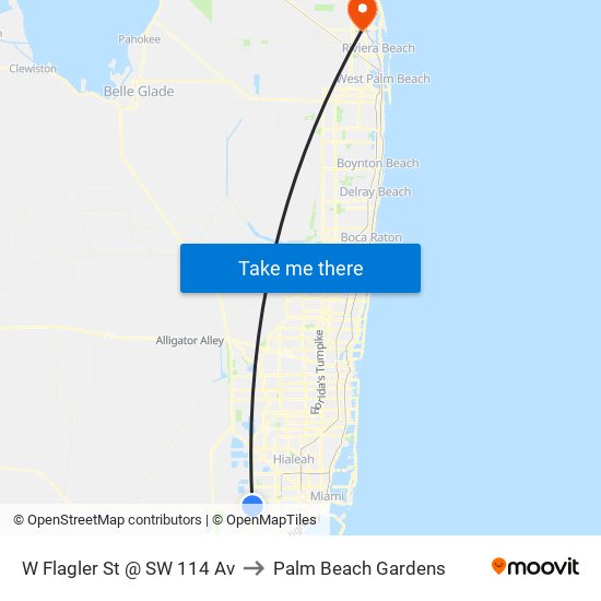 W Flagler St @ SW 114 Av to Palm Beach Gardens map